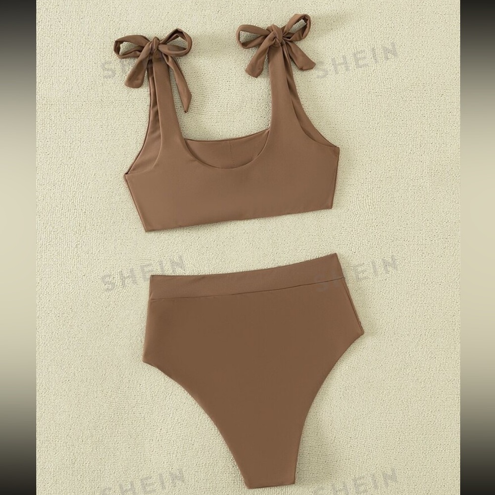 Like new! Shein swim Vcay Tor Shoulder Bikini swimsuit light brown - Picture 3 of 3